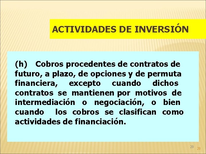 ACTIVIDADES DE INVERSIÓN (h) Cobros procedentes de contratos de futuro, a plazo, de opciones