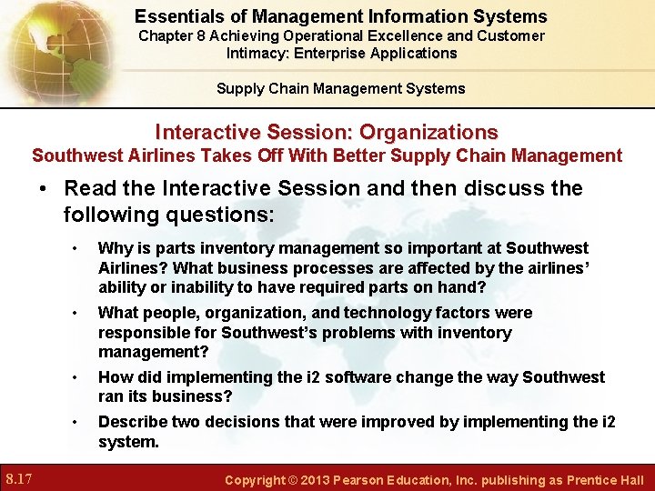 Essentials of Management Information Systems Chapter 8 Achieving Operational Excellence and Customer Intimacy: Enterprise