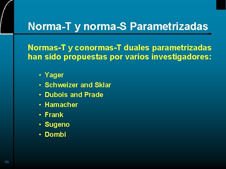 Norma-T y norma-S Parametrizadas Normas-T y conormas-T duales parametrizadas han sido propuestas por varios