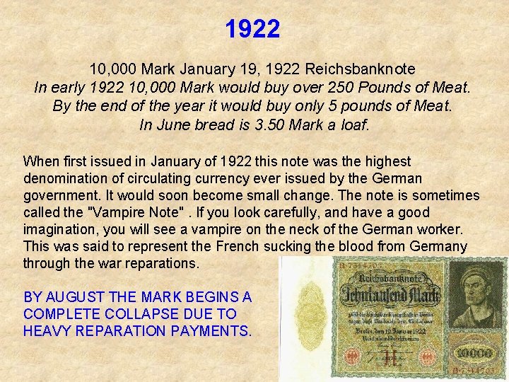 1922 10, 000 Mark January 19, 1922 Reichsbanknote In early 1922 10, 000 Mark