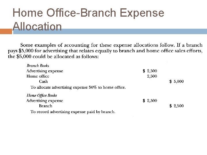 Home Office-Branch Expense Allocation Home Office-Branch Expense Allocation