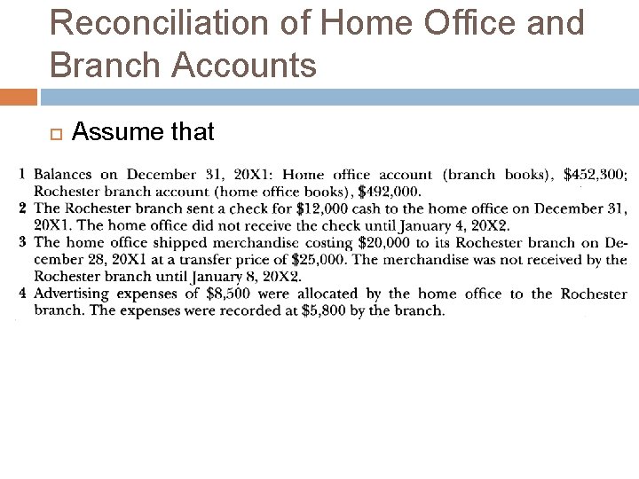 Reconciliation of Home Office and Branch Accounts Assume that Reconciliation of Home Office and Branch Accounts Assume that