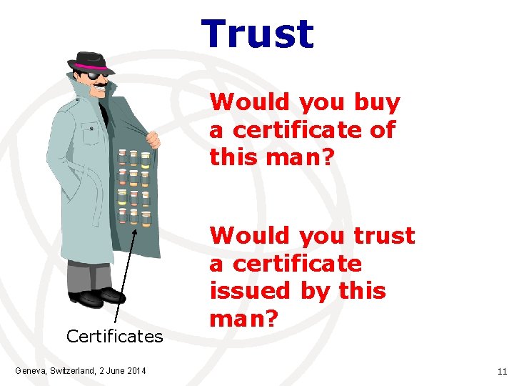 Trust Would you buy a certificate of this man? Certificates Geneva, Switzerland, 2 June