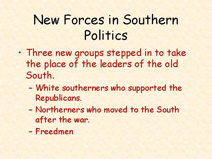 New Forces in Southern Politics • Three new groups stepped in to take the