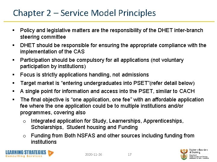 Chapter 2 – Service Model Principles Policy and legislative matters are the responsibility of