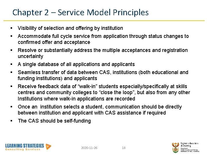 Chapter 2 – Service Model Principles Visibility of selection and offering by institution Resolve