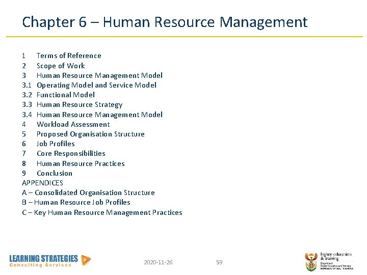 Chapter 6 – Human Resource Management 1 Terms of Reference 2 Scope of Work