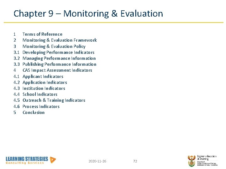 Chapter 9 – Monitoring & Evaluation 1 2 3 3. 1 3. 2 3.