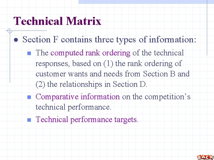 Technical Matrix Section F contains three types of information: n n n The computed