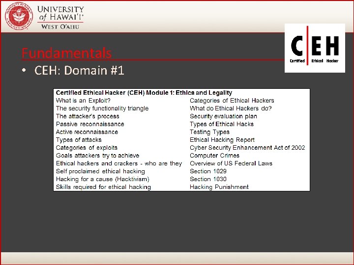 Fundamentals • CEH: Domain #1 35 Fundamentals • CEH: Domain #1 35