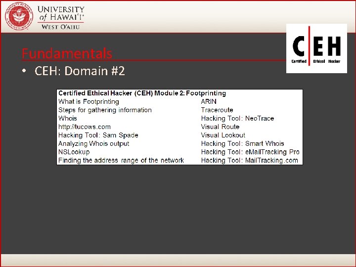 Fundamentals • CEH: Domain #2 36 Fundamentals • CEH: Domain #2 36