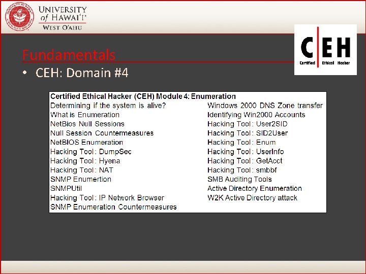 Fundamentals • CEH: Domain #4 38 Fundamentals • CEH: Domain #4 38