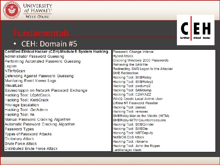 Fundamentals • CEH: Domain #5 39 Fundamentals • CEH: Domain #5 39