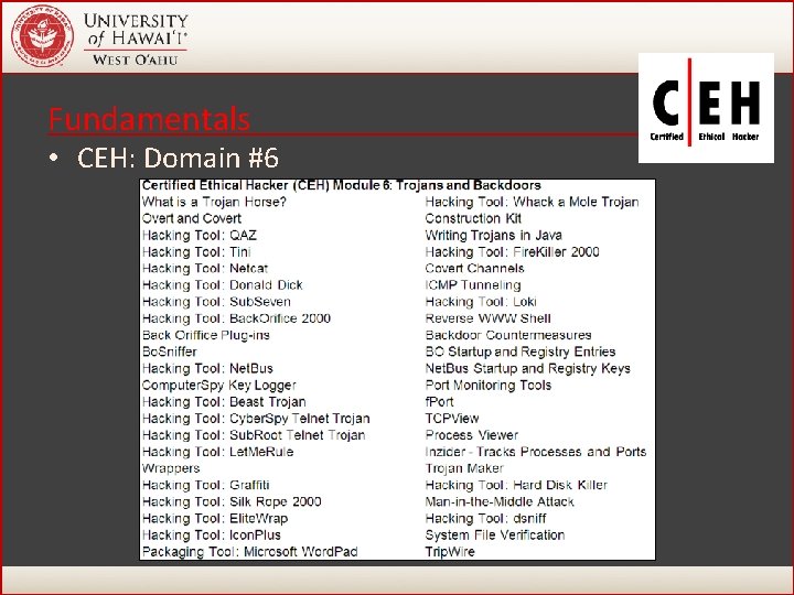 Fundamentals • CEH: Domain #6 40 Fundamentals • CEH: Domain #6 40