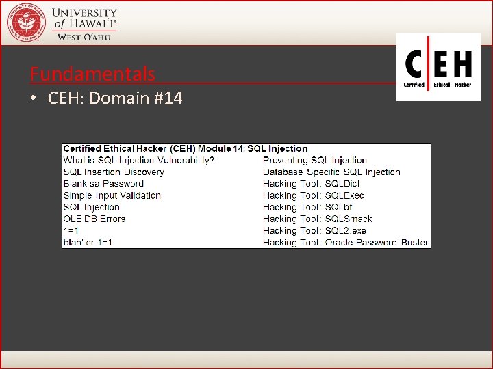 Fundamentals • CEH: Domain #14 48 Fundamentals • CEH: Domain #14 48