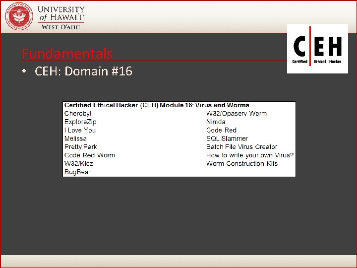 Fundamentals • CEH: Domain #16 50 Fundamentals • CEH: Domain #16 50