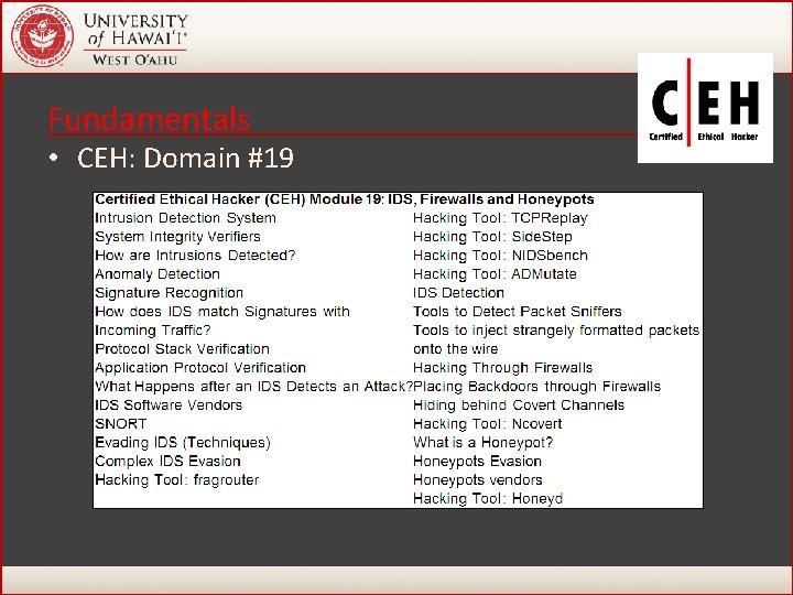 Fundamentals • CEH: Domain #19 53 Fundamentals • CEH: Domain #19 53