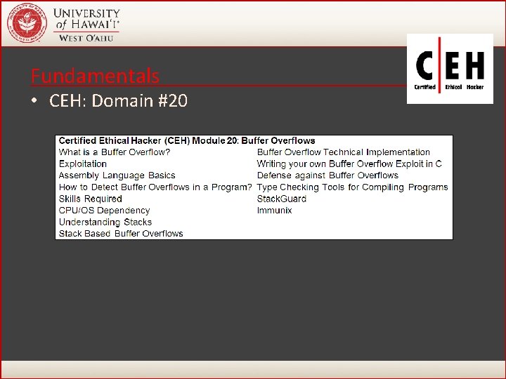 Fundamentals • CEH: Domain #20 54 Fundamentals • CEH: Domain #20 54