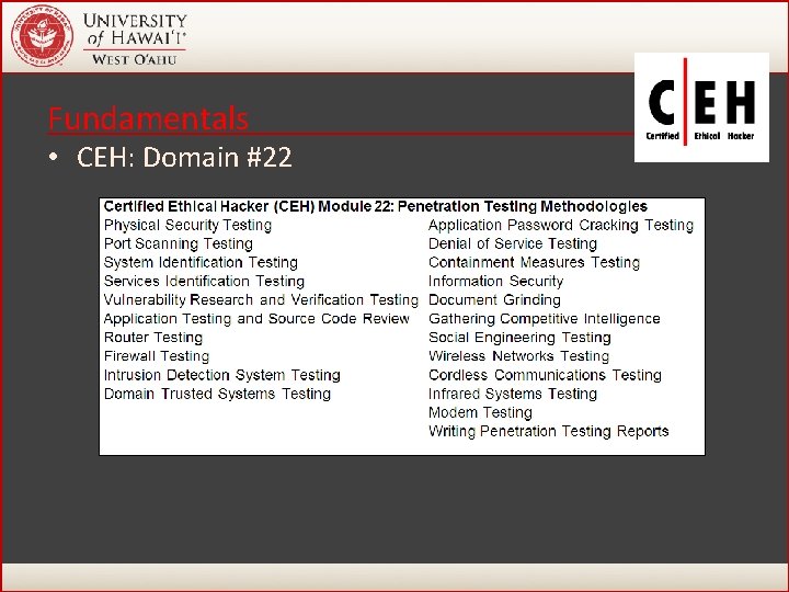 Fundamentals • CEH: Domain #22 56 Fundamentals • CEH: Domain #22 56