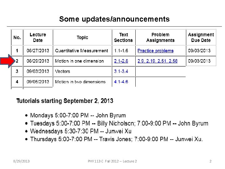 Some updates/announcements 8/29/2013 PHY 113 C Fall 2012 -- Lecture 2 2 