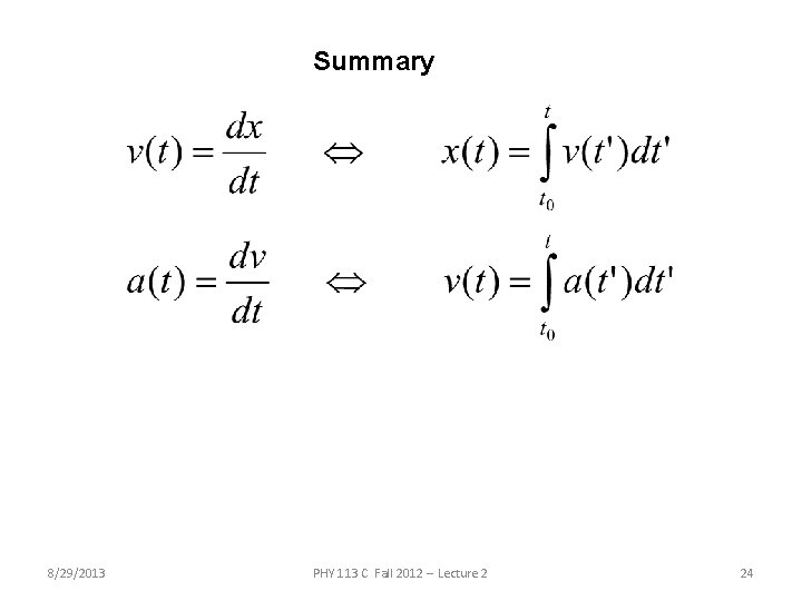 Summary 8/29/2013 PHY 113 C Fall 2012 -- Lecture 2 24 