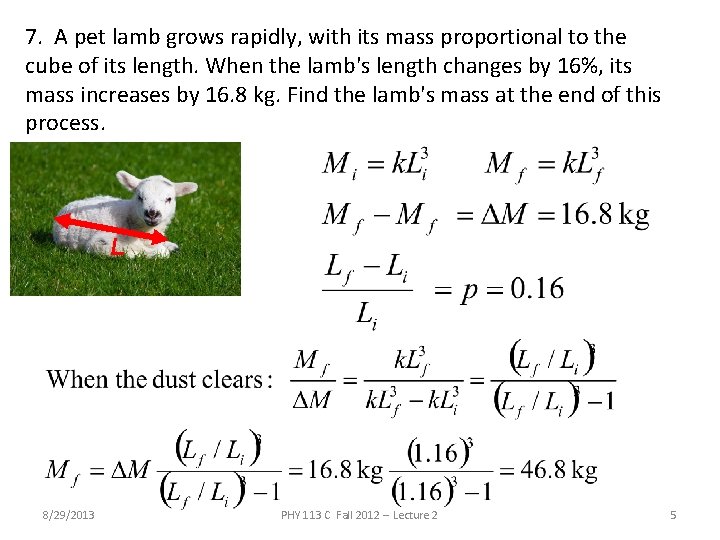 7. A pet lamb grows rapidly, with its mass proportional to the cube of