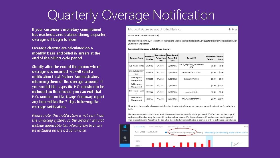 Quarterly Overage Notification If your customer’s monetary commitment has reached a zero balance during Quarterly Overage Notification If your customer’s monetary commitment has reached a zero balance during