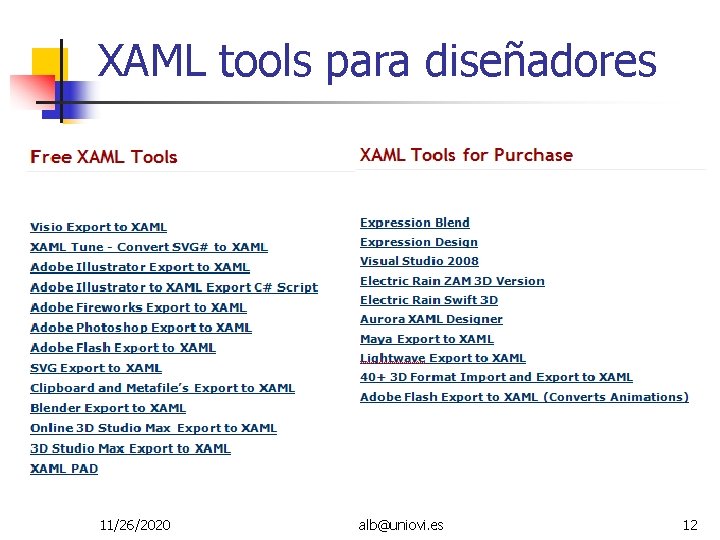 XAML tools para diseñadores 11/26/2020 alb@uniovi. es 12 