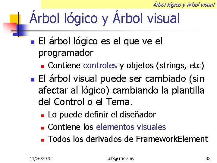 Árbol lógico y árbol visual Árbol lógico y Árbol visual El árbol lógico es