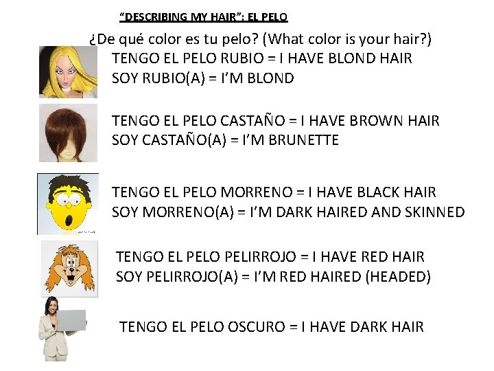 “DESCRIBING MY HAIR”: EL PELO ¿De qué color es tu pelo? (What color is