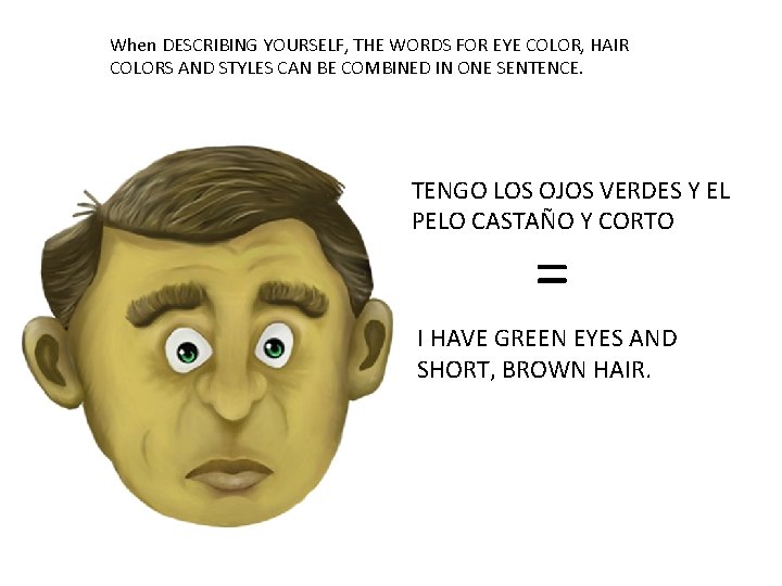 When DESCRIBING YOURSELF, THE WORDS FOR EYE COLOR, HAIR COLORS AND STYLES CAN BE