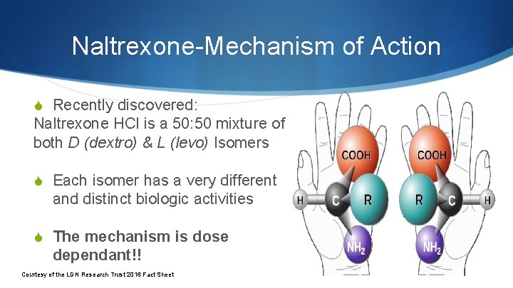 Naltrexone-Mechanism of Action S Recently discovered: Naltrexone HCl is a 50: 50 mixture of