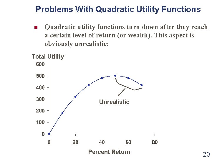 Problems With Quadratic Utility Functions n Quadratic utility functions turn down after they reach Problems With Quadratic Utility Functions n Quadratic utility functions turn down after they reach