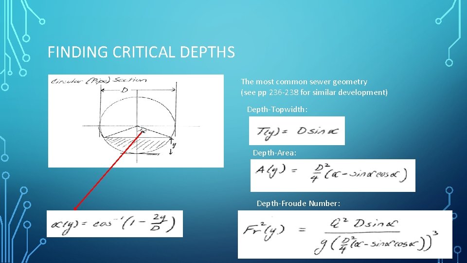 FINDING CRITICAL DEPTHS The most common sewer geometry (see pp 236 -238 for similar