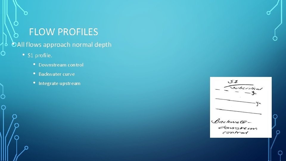 FLOW PROFILES • All flows approach normal depth • S 1 profile. • •