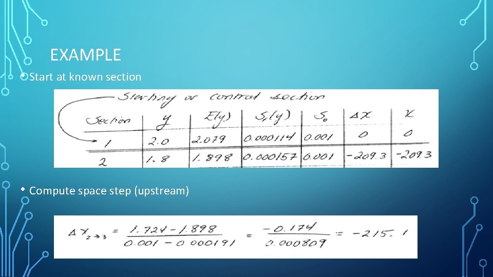 EXAMPLE • Start at known section • Compute space step (upstream) 