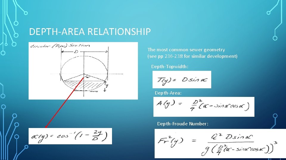 DEPTH-AREA RELATIONSHIP The most common sewer geometry (see pp 236 -238 for similar development)