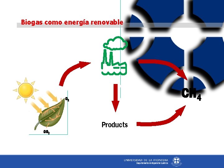 Biogas como energía renovable digestión O 2 Products CO 2 CH 4 