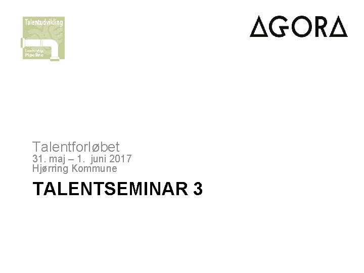 Talentforløbet 31. maj – 1. juni 2017 Hjørring Kommune TALENTSEMINAR 3 