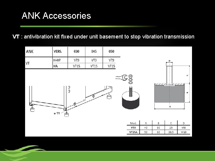 ANK Accessories VT : antivibration kit fixed under unit basement to stop vibration transmission