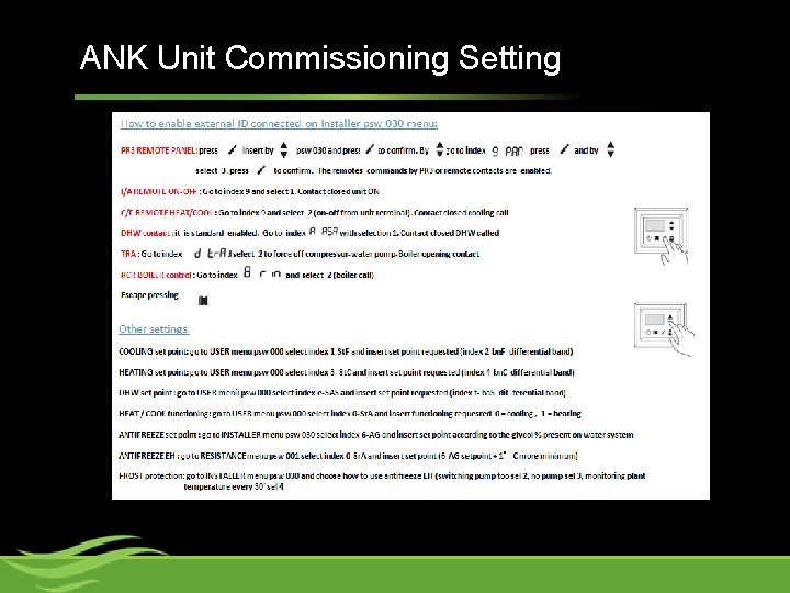 ANK Unit Commissioning Setting 