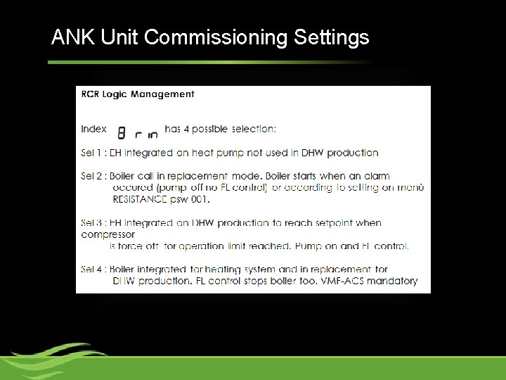 ANK Unit Commissioning Settings 