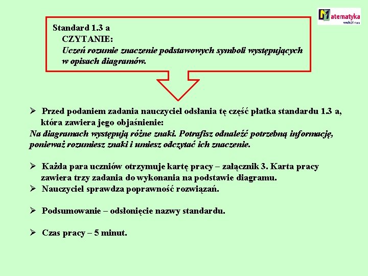 Standard 1. 3 a CZYTANIE: Uczeń rozumie znaczenie podstawowych symboli występujących w opisach diagramów.