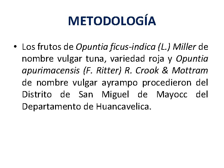 METODOLOGÍA • Los frutos de Opuntia ficus-indica (L. ) Miller de nombre vulgar tuna,