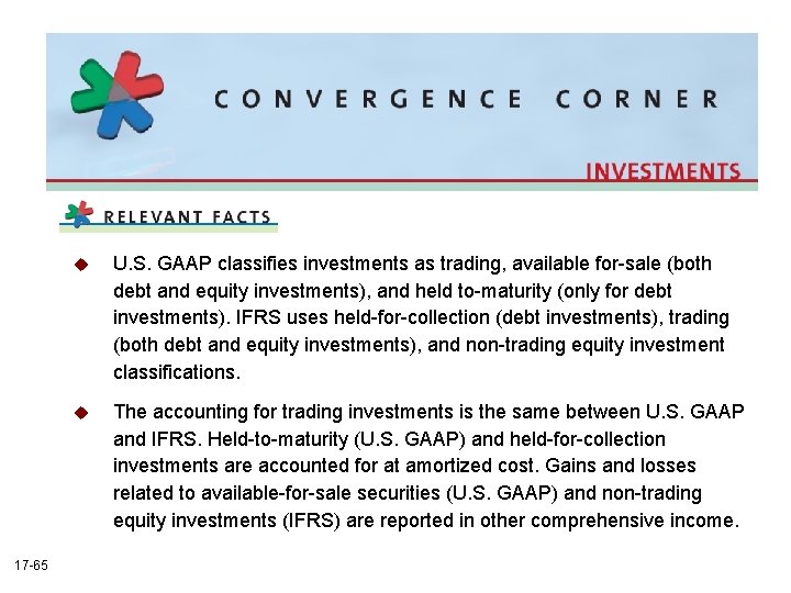 17 -65 u U. S. GAAP classifies investments as trading, available for-sale (both debt