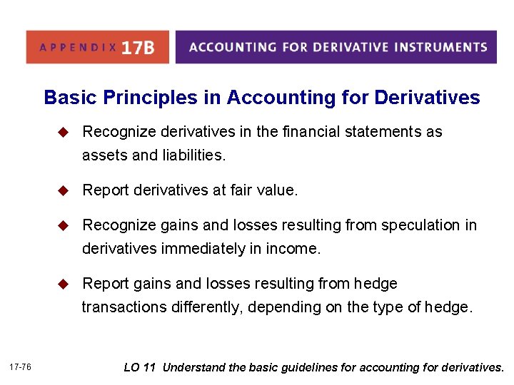 Basic Principles in Accounting for Derivatives u Recognize derivatives in the financial statements as