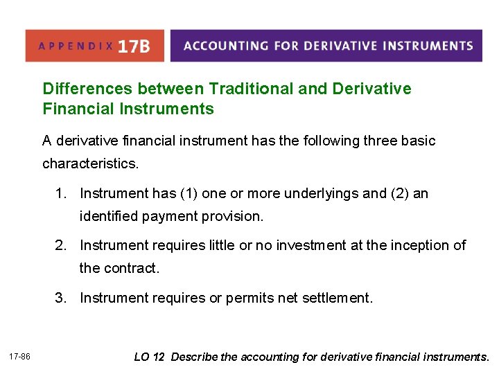 Differences between Traditional and Derivative Financial Instruments A derivative financial instrument has the following