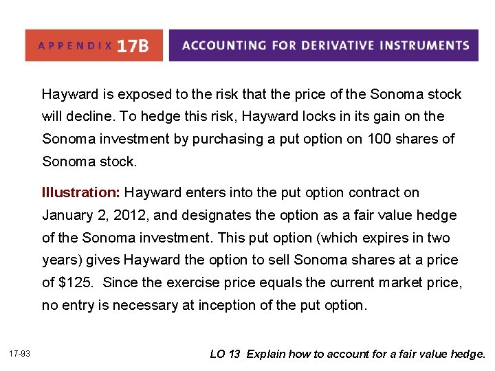 Hayward is exposed to the risk that the price of the Sonoma stock will