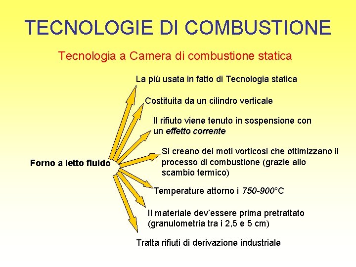 TECNOLOGIE DI COMBUSTIONE Tecnologia a Camera di combustione statica La più usata in fatto