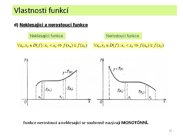 Vlastnosti funkcí d) Neklesající a nerostoucí funkce Neklesající funkce Nerostoucí funkce Funkce nerostoucí a